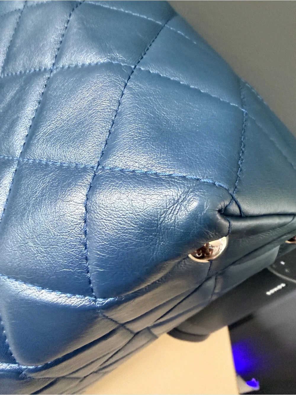 Chanel GST Grand Shopping Tote | Navy Lambskin with Silver Hardware | Authentic